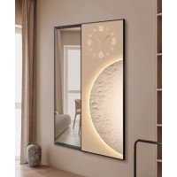 80*150 Cm Gorgeous Mirrior Art Painting With Moon And Clock